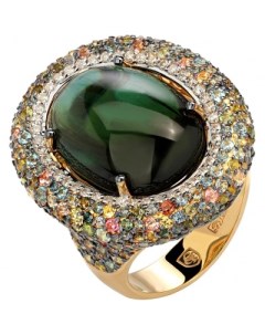Кольцо с россыпью цветных и драгоценных камней из жёлтого золота 750 пробы Эстет