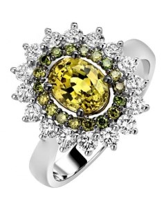 Кольцо с гроссуляром и бриллиантами из белого золота Эстет