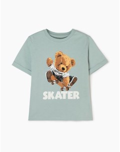 Голубая футболка с принтом Skater для мальчика Gloria jeans