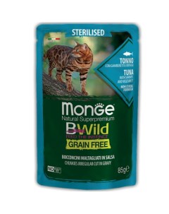 Cat BWild Grain Free Пауч для стерилизованных кошек тунец с креветками и овощами 85 г Monge