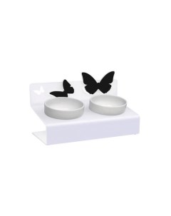 Бабочки Миска для собак и кошек на подставке с наклоном XS двойная 2x360мл белая Артмиска