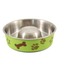 Slow Feed Косточка Миска для собак зелёная с рисунком металл Триол