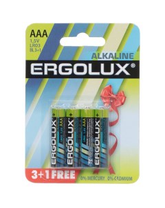 Батарейка ААА LR03 R3 Alkaline 3 1 FREE алкалиновая 1 5 В блистер 4 шт 12865 Ergolux