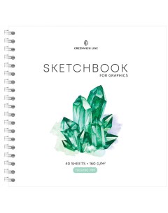 Скетчбук для графики и эскизов Crystal Emerald Stone 190 190 мм 40 л 160 г Greenwich line