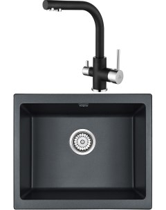 Комплект Мойка кухонная Gera PM205546 BLM черный металлик Смеситель Essen Es213011 418 для кухонной  Paulmark