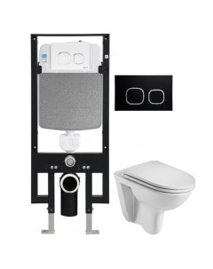 Комплект унитаза Baarbach 004 с инсталляцией AMBERG 497 белый, с сиденьем микролифт и клавишей смыва AMBERG RD-BL черный матовый Weltwasser