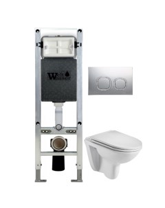 Комплект унитаза Baarbach 004 с инсталляцией AMBERG 350 ST белый, с сиденьем микролифт и клавишей смыва AMBERG RD-MT CR хром матовый Weltwasser