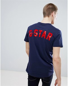 Темно синяя футболка с логотипом на спине G-star
