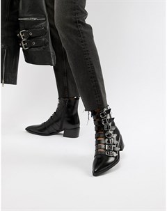 Черные кожаные ботинки на плоской подошве с пряжками E8 By MIISTA Tuva Eeight