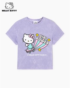 Сиреневая футболка тай дай oversize с принтом Hello Kitty для девочки Gloria jeans