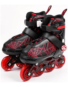 Детские роликовые коньки Spider раздвижные со светящимися колесами черные размер 30 33 AMARO 35Sp Bl Amarobaby