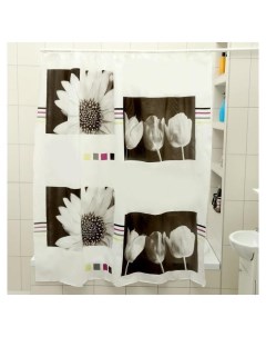 Штора для ванной комнаты Белые цветы 180 180 см EVA Доляна