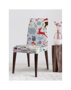 Декоративный велюровый чехол на стул со спинкой Новогодние олени Joyarty