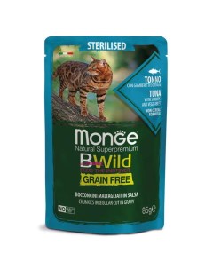 Cat BWild GRAIN FREE пауч из тунца с креветками и овощами длястерилизованных кошек 85г Monge