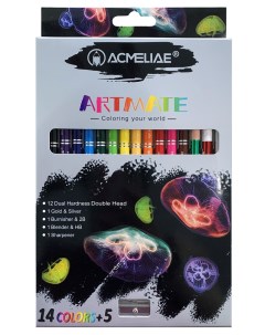 Набор карандашей цветных двусторонних 15 шт точилка в картонном футляре Acmeliae