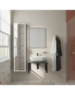 Мебель для ванной Элиста 60 чёрный мрамор с раковиной Moduo 50 Square в стиле лофт подвесная гарниту Diwo