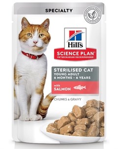 HILLS Science Plan Young Adult Sterilised Корм влаж лосось д стер кошек до 7лет пауч 85г Hill`s