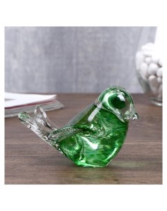 Сувенир стекло в стеклокрошку Птичка зеленая 6х6 5х10 см Nnb