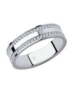 Обручальное кольцо из белого золота с фианитами comfort fit 5 мм с алмазной гранью Sokolov