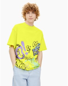 Салатовая футболка oversize с граффити принтом для мальчика Gloria jeans