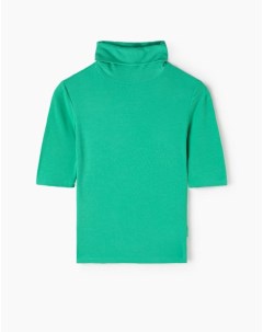 Зелёная базовая футболка в рубчик с воротником стойкой Gloria jeans