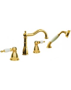 Смеситель на борт ванны Tradizionale золотой глянцевый с ручками cristal Boheme
