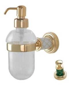 Дозатор для жидкого мыла настенный Murano золото с зеленым Boheme