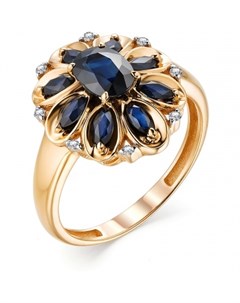 Кольцо с сапфирами и бриллиантами из красного золота Костромская ювелирная фабрика "алькор"