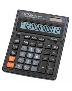 Калькулятор настольный SDC 444S 12 разрядов двойное питание 153x199x31мм черный Citizen