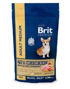 Сухой корм для взрослых собак Premium Adult M курица 3 кг Brit*