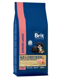 Сухой корм для щенков и молодых собак Premium Junior L для крупных пород курица 15 кг Brit*