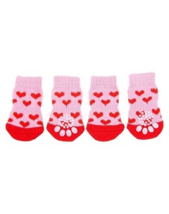 Носки нескользящие Сердечки размер S 2 5 3 5 6 см набор 4 шт розовые Пижон