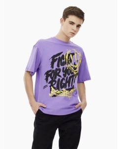 Фиолетовая футболка oversize с надписью для мальчика Gloria jeans