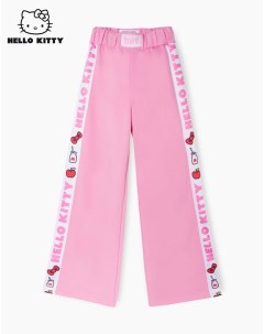 Светло розовые спортивные брюки Wide leg с принтом Hello Kitty для девочки Gloria jeans