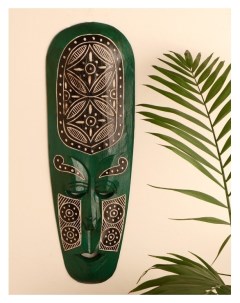 Маска настенная дерево Абориген зеленый с орнаментом 3х18х50 см Nnb