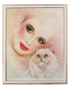 Картина Девушка с котом 35х28 38х31 см Nnb