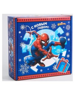 Коробка подарочная складная С новым годом человек паук 24 5 24 5 9 5 см Marvel comics