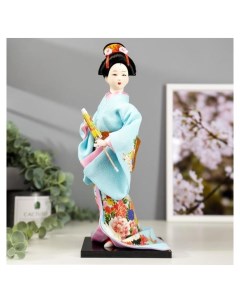 Кукла коллекционная Японка в голубом кимоно с зонтом 30х12 5х12 5 см Nnb