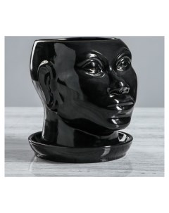 Кашпо Голова африканки глянец 1 4 л чёрный Керамика ручной работы