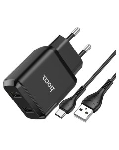 Сетевое зарядное устройство Hoco N7 2 USB 2 1 А кабель Type c 1 м черный Кнр
