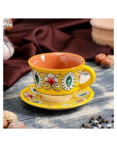 Чайная пара 0 1л Тарелка 10см чашка 7 5см желтая Риштанская керамика
