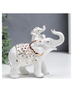Сувенир керамика Белый слон со слонёнком стразы с золотом 12х13 5х6 5 см Nnb