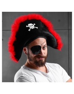 Карнавальная шляпа Пиратка с красным пухом р р 56 58 Страна карнавалия