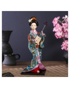 Кукла коллекционная Гейша в цветочном кимоно с музыкальным инструментом Nnb