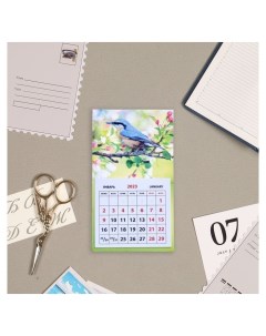 Календарь на магните односекционный Птица на цветущей ветке Nnb