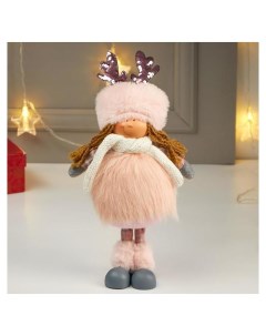 Кукла интерьерная Девочка в розовой шубке и в шапке с ушками 38х11х16 см Nnb