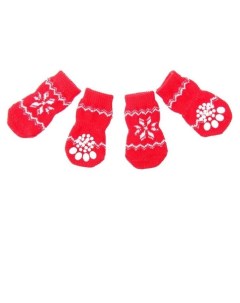 Носки нескользящие Снежинка размер М 3 4 7 см набор 4 шт красные Пижон