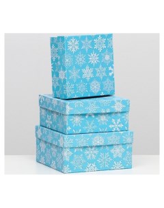 Набор коробок 3 в 1 Снегопад на голубом 19 х 19 х 9 5 15 5 х 15 5 х 6 5 см Nnb
