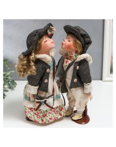 Кукла коллекционная парочка поцелуй набор 2 шт Галя и сева в серых курточках 30 см Nnb