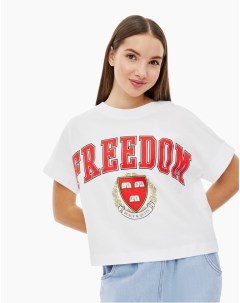 Белая футболка oversize с принтом Freedom для девочки Gloria jeans